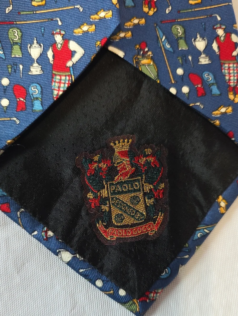 Paolo Gucci Navy Blue 100% Silk Neck Tie Golf Pattern Made in Italy